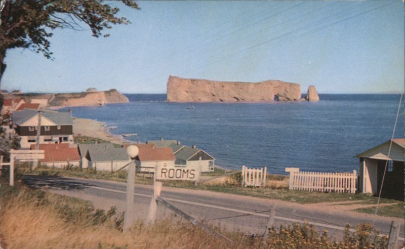 Percé Rock from Highway S.W. entrance, village QC Canada