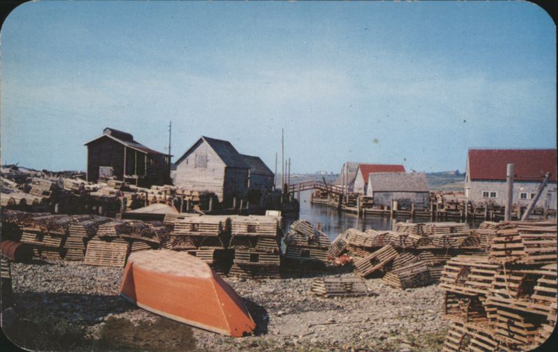 Sandford, Yarmouth County Fishing Village with Lobster Traps NS Canada