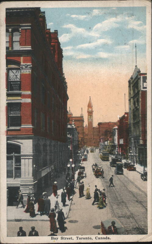Bay Street, Toronto with Clock Tower & Streetcars Canada