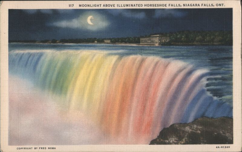 Moonlight Above Illuminated Horseshoe Falls Niagara Falls Canada