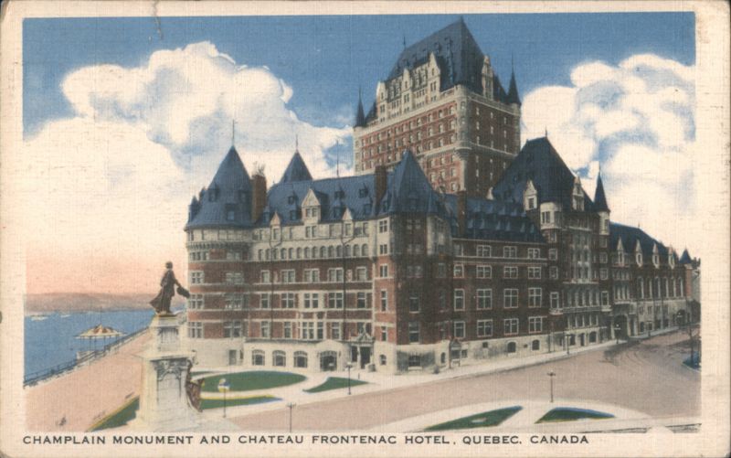 Champlain Monument and Chateau Frontenac Hotel Quebec QC Canada