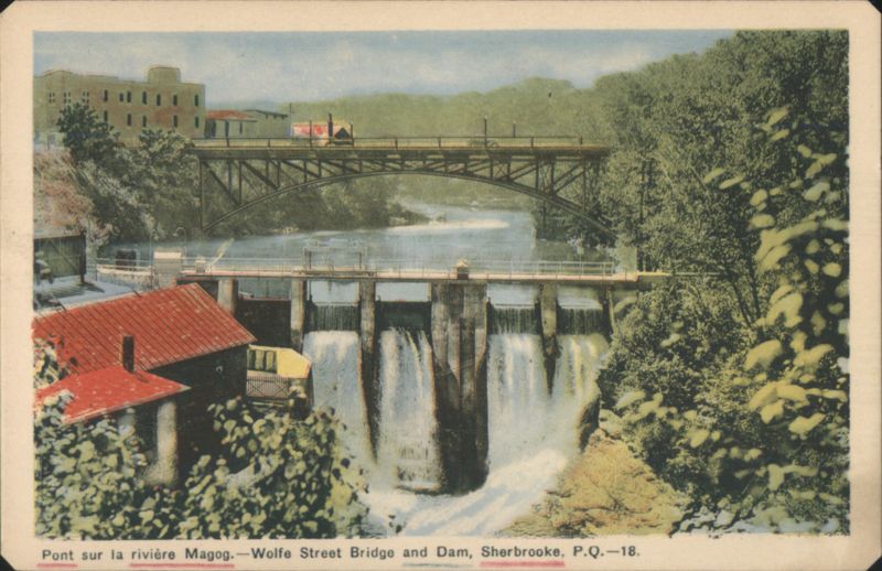 Wolfe Street Bridge and Dam, Magog River, Sherbrooke, QC Canada