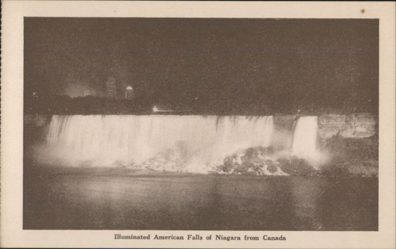 Illuminated American Falls of Niagara from Canada Niagara Falls New York
