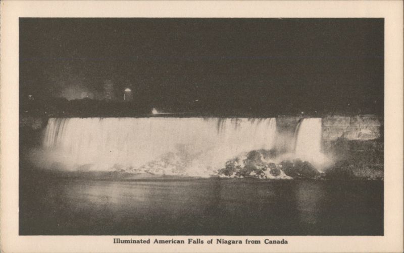 Illuminated American Falls of Niagara from Canada Niagara Falls New York