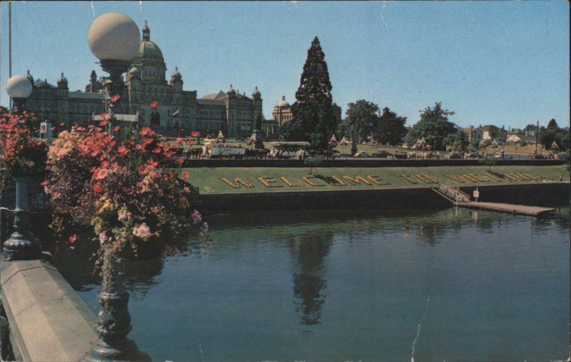Welcome to Victoria, Inner Harbour, Parliament Buildings BC Canada