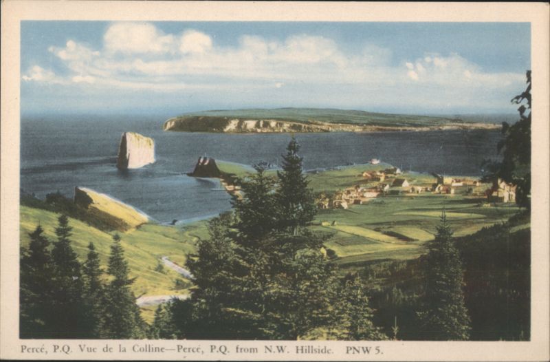 Percé, QC from N.W. Hillside, Percé Rock & Bonaventure Island Canada