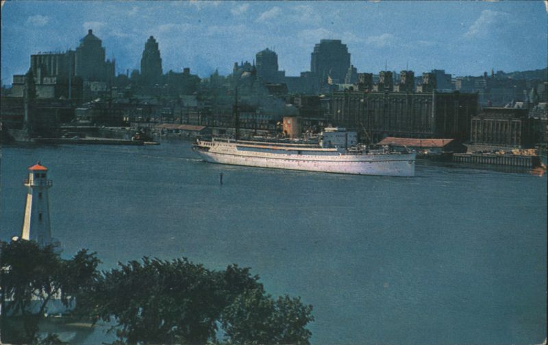 Montreal Harbour, Skyline & Canadian Pacific Ocean Liner PQ Canada