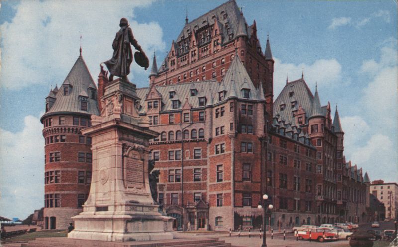 The Chateau Frontenac and the Champlain Monument Quebec QC Canada