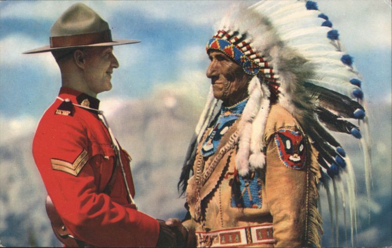 Mountie and Chief Sitting Eagle Shaking Hands, Canada