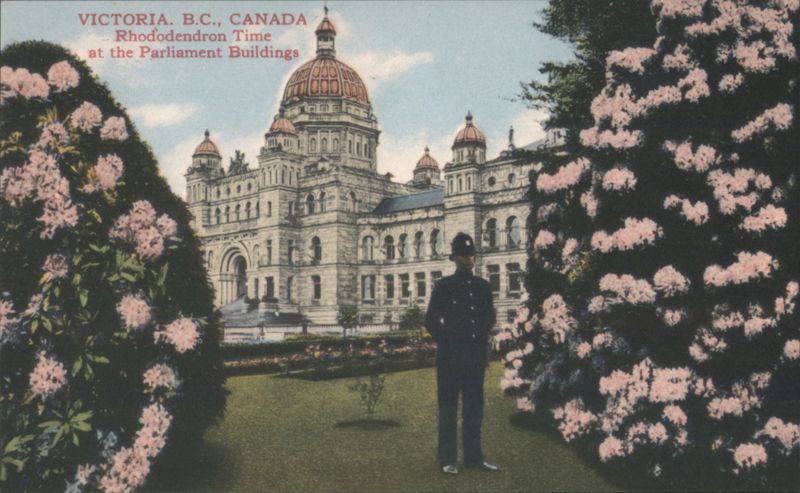 Victoria BC Parliament Buildings Rhododendron Time Canada