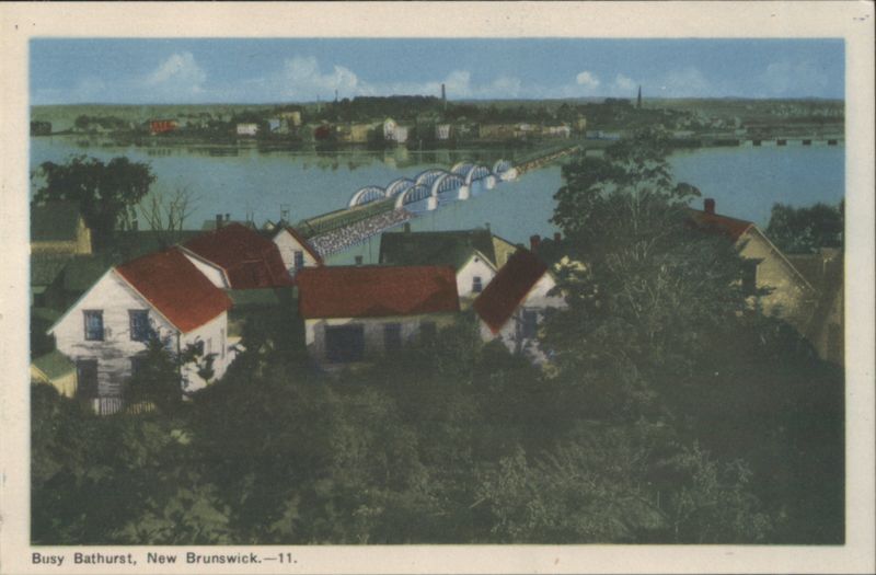 Busy Bathurst, New Brunswick Town & Bridge View NB Canada