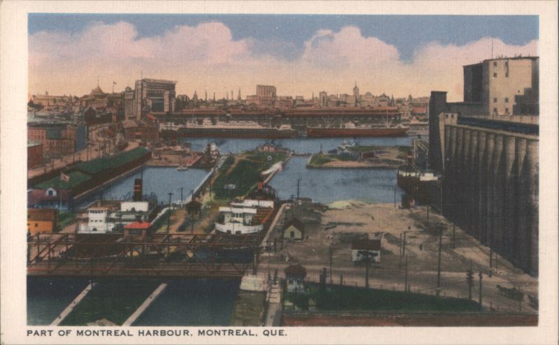 Montreal Harbour, Grain Elevators & Ships QC Canada