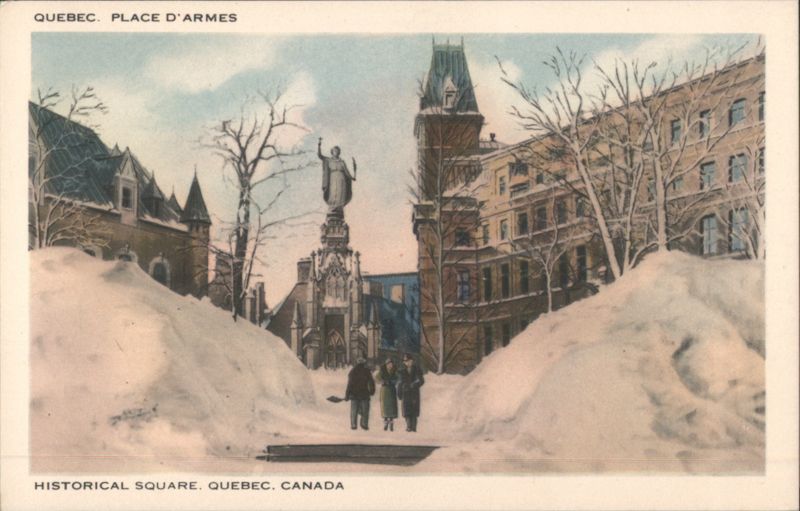 Place d'Armes, Historical Square, Winter Snow Quebec Canada