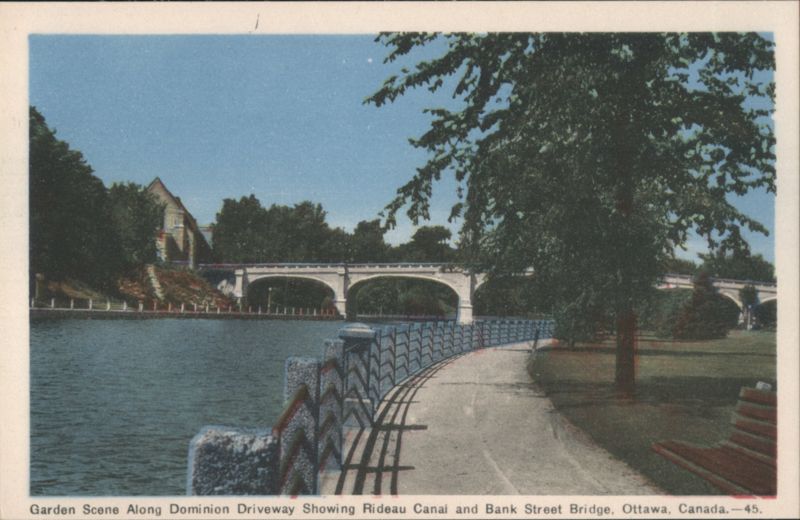 Garden Scene, Rideau Canal & Bank Street Bridge, Ottawa ON Canada