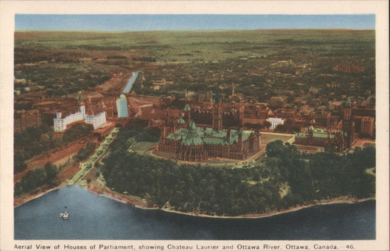 Aerial View of Houses of Parliament, Chateau Laurier Ottawa ON Canada