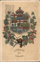 Dominion of Canada Coat of Arms, Beaver, Maple Leaves Postcard
