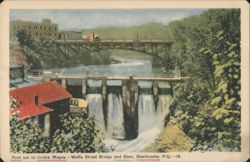 Wolfe Street Bridge and Dam, Magog River, Sherbrooke, QC Postcard