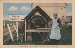 Woman at Bake Oven, Caribou Inn, Rivière aux Renards, QC Postcard