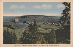 Percé, QC, from N.W. Hillside with Percé Rock Postcard