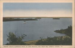 Steamer passing Lighthouse Point, Lake Nipissing Postcard