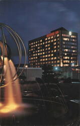 Sandman Inn Vancouver BC, Night View with Fountain Postcard