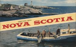 Greetings from Nova Scotia, Fishing Boat & Lighthouse Postcard