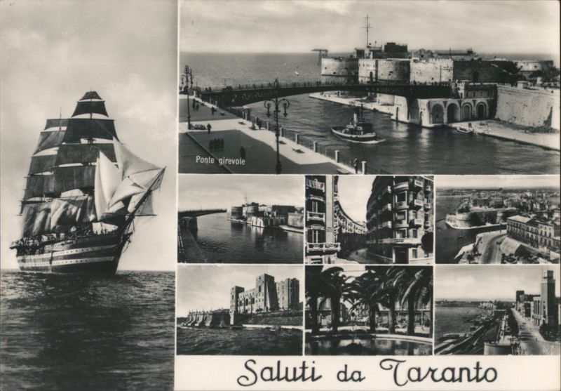 Taranto, Sailing Ship & City Views with Swing Bridge Italy