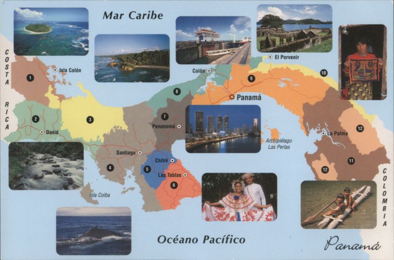 Panama Map, Provinces & Comarcas, Caribbean & Pacific Ocean