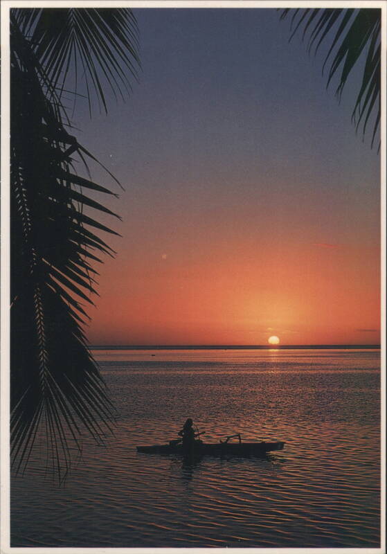 Tropical, romantic, late evening canoe ride, Tahiti French Polynesia