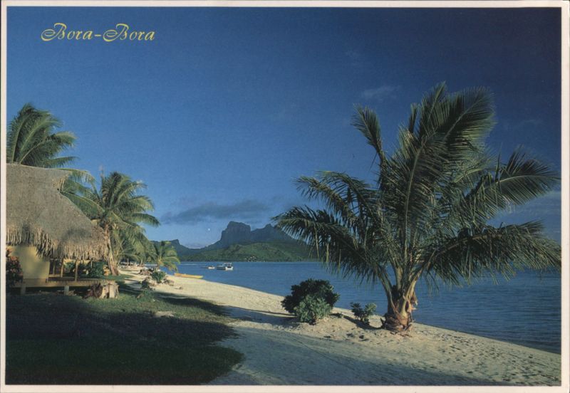Bora-Bora Beach, Palm Trees, Mountain View French Polynesia