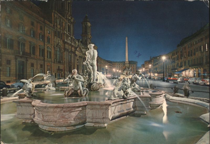 Rome Piazza Navona Fountain of Neptune at Night Italy