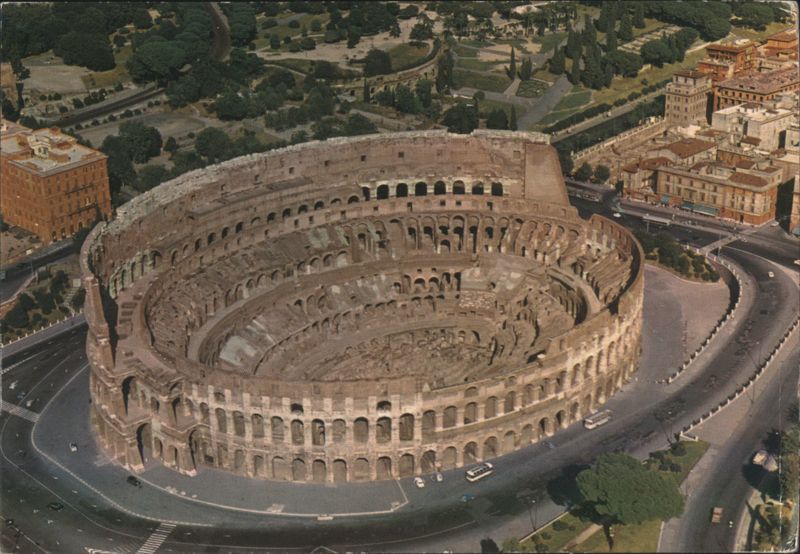 Colosseum Aerial View, Ancient Roman Amphitheater Rome Italy