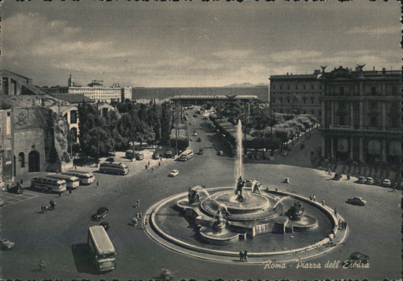 Roma Piazza dell'Esedra Fountain & Buses Rome Italy