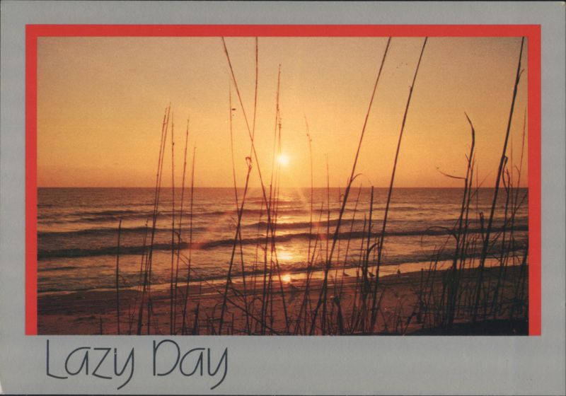 Lazy Day Sunset Over Ocean with Beach Grass Rememberences