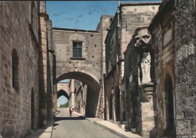 Street of the Knights, Arched Stone Alley with Statue Rhodes Greece