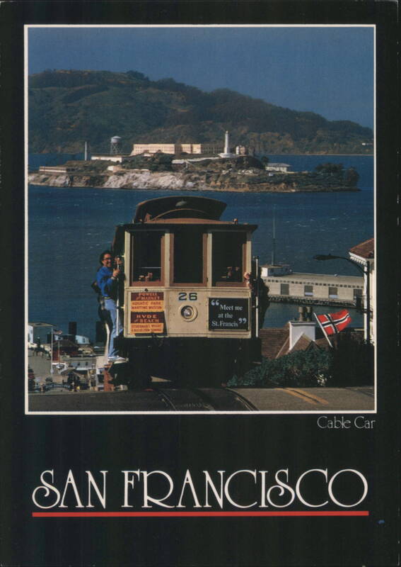 San Francisco Cable Car with Alcatraz Prison Island California