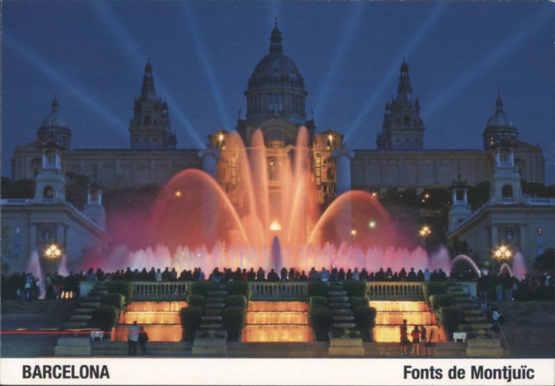 Montjuïc Monumental Fountain Illuminated, Barcelona Spain