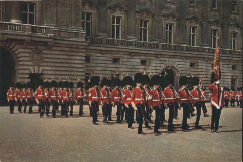 Scots Guards in Forecourt of Buckingham Palace London United Kingdom