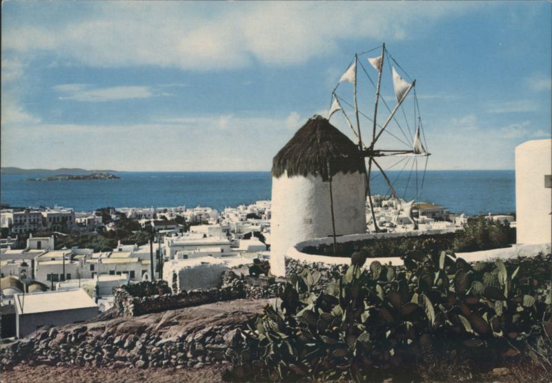 Mykonos Windmill, White Houses, Aegean Sea View Greece