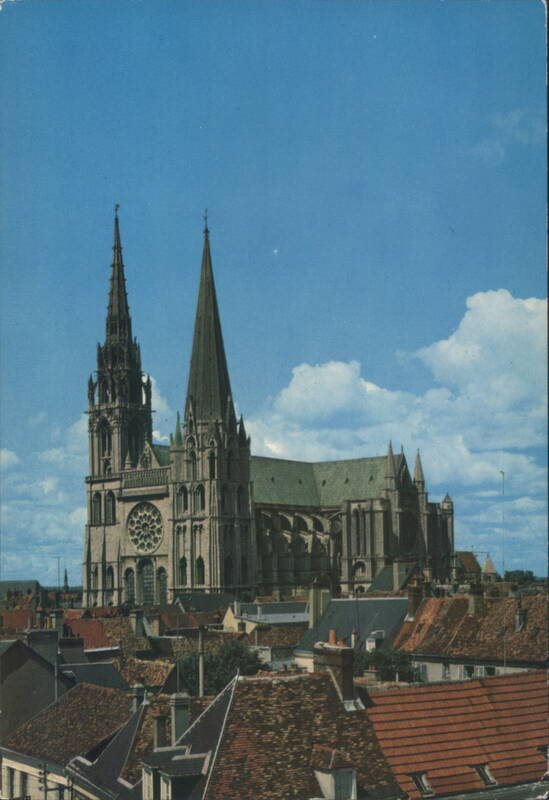Chartres Cathedral Spires & Rooftops, Blue Sky France