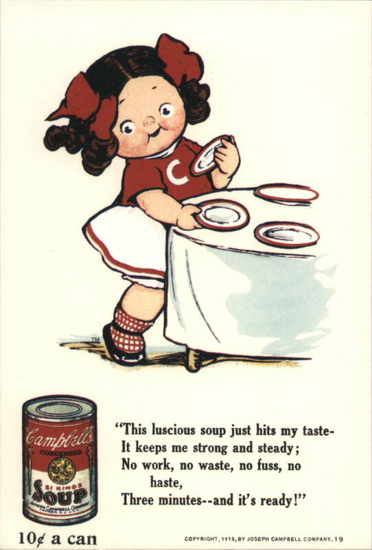 Campbell Kid Setting Table, 10¢ Soup Can, 1913 Ad