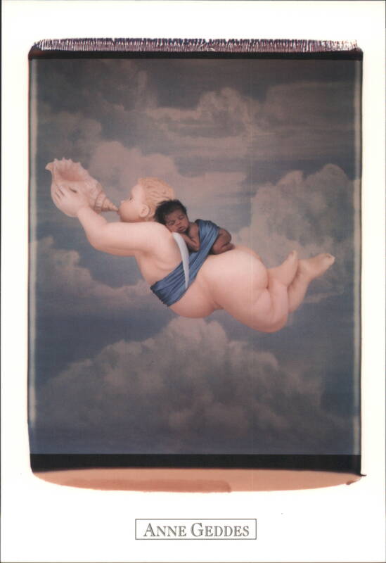 Anne Geddes Cherub Blowing Conch with Sleeping Baby