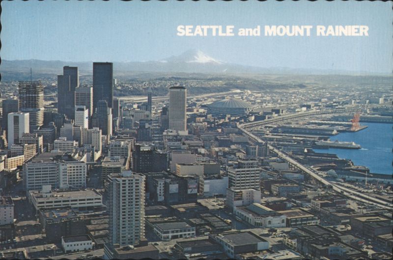 Seattle Downtown, Harbor, Kingdome & Mount Rainier Washington