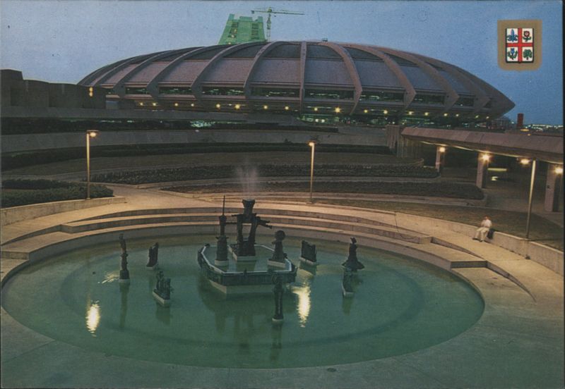 Olympic Stadium and Fountain at twilight, Montréal QC Canada