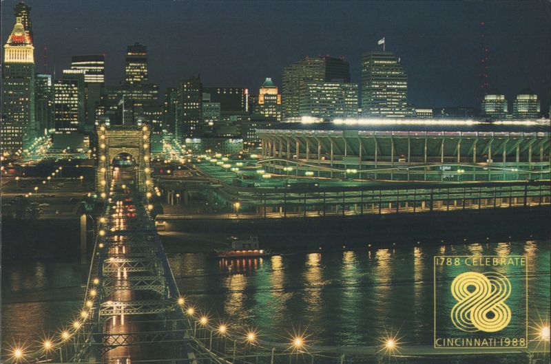 Cincinnati Bicentennial Night Skyline Stadium Bridge Ohio
