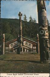 Totem Bight Indian Ceremonial House & Totem Poles Postcard