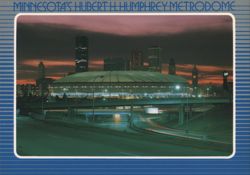Hubert H. Humphrey Metrodome, Minneapolis Night Skyline Postcard