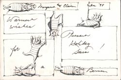 Edward Gorey Cats Warmest Wishes Holiday Season Postcard
