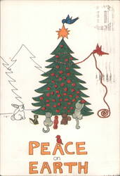 Peace on Earth Christmas Tree Animals Postcard