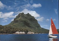 Bora-Bora, Club Méditerranée Noa Noa, Mountain & Sailboat Postcard